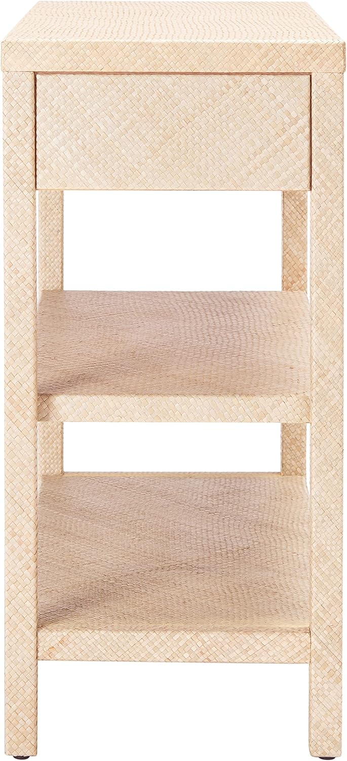 SAFAVIEH Home Collection Apis Light Natural Raffia/Gold 2-Drawer 2-Shelf Bookcase Console Table (Fully Assembled)