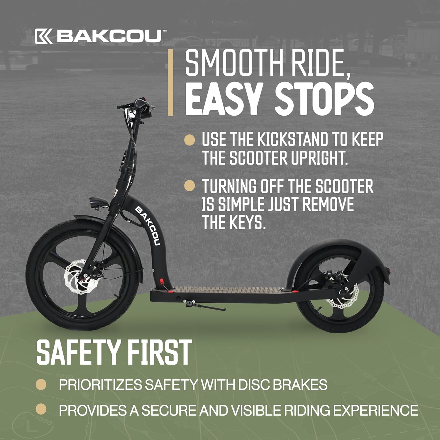 Bakcou - Badger Electric Scooter - 350W Motor, 36V Battery, Foldable, Disc Brakes, Lights, Horn, 20