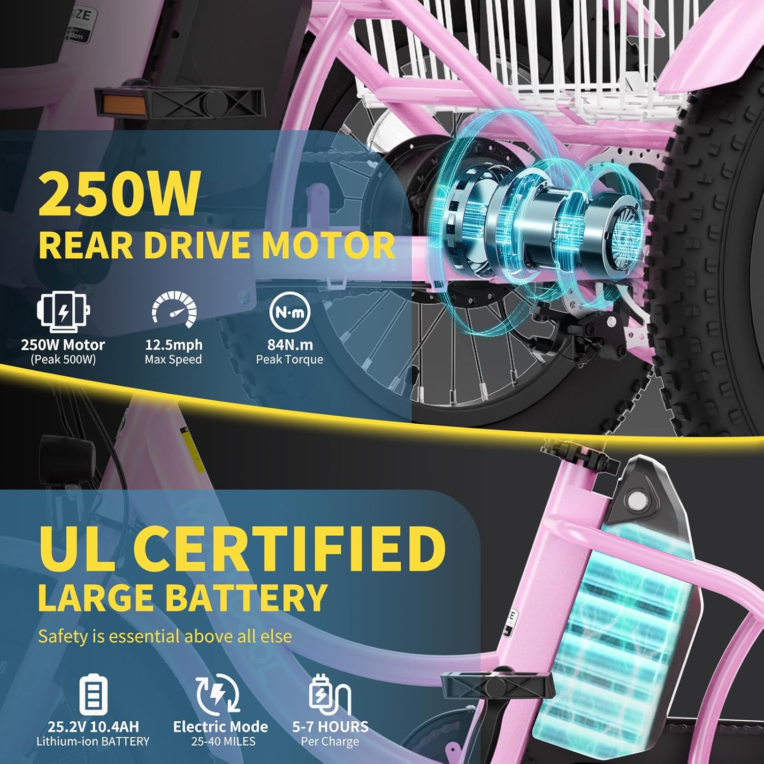 NAIZEA Electric Kids Bike - 16 inch Kids Trike for Boys Girls Age 6-12, e Bike for Children 250W, Kid Balance Bike with Adjustable Seat,Kid's Bikes with Basket, Children Bicycle Multiple Colors