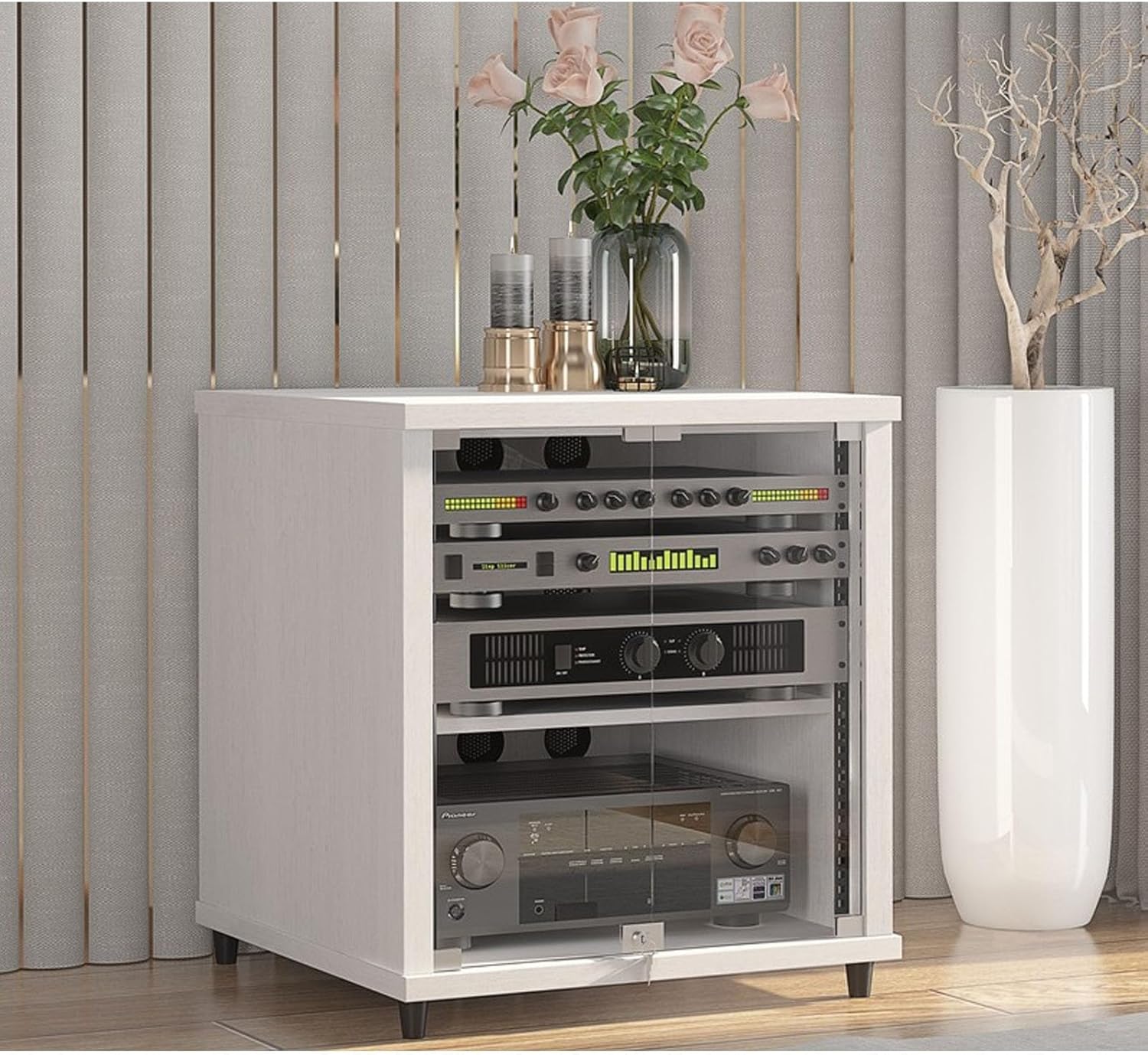 Diodceraic Modern Media Storage Cabinet with Tempered Glass Doors - AV Rack Gaming Console Stand