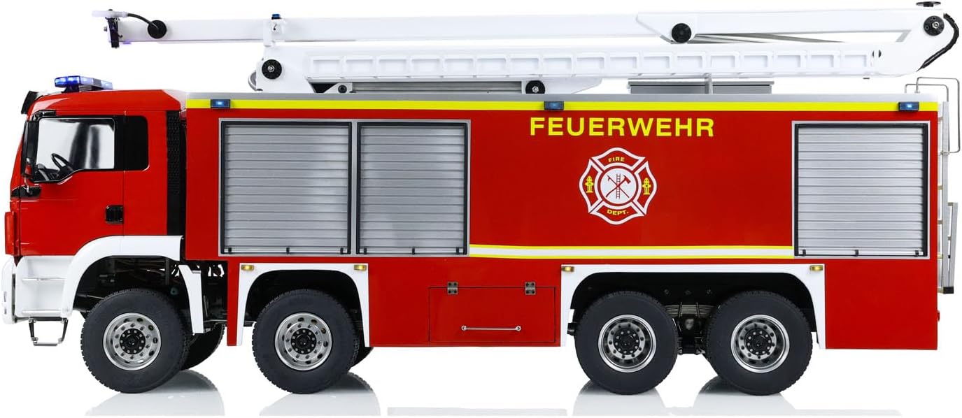 1/14 8x4 Metal Chassis RTR Snozzle High-Reach Extendable Turret Two-Speed Transmission Differential Lock RC Fire Truck for Hobby