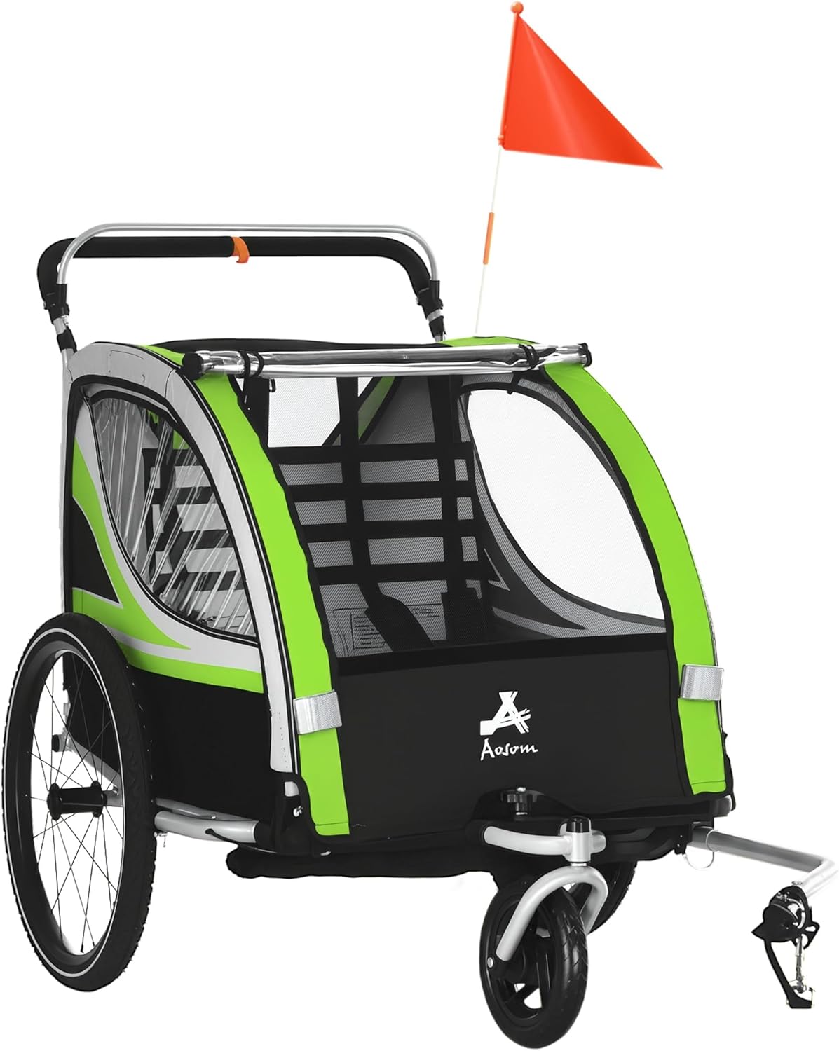 Aosom 2-in-1 Walk/Ride Child Baby Bike Trailer for Kids 2 Seater, High-Visibility Bike Stroller for Toddler Wagon, Weather-Strong Double Bicycle Trailer Accessory for Kids