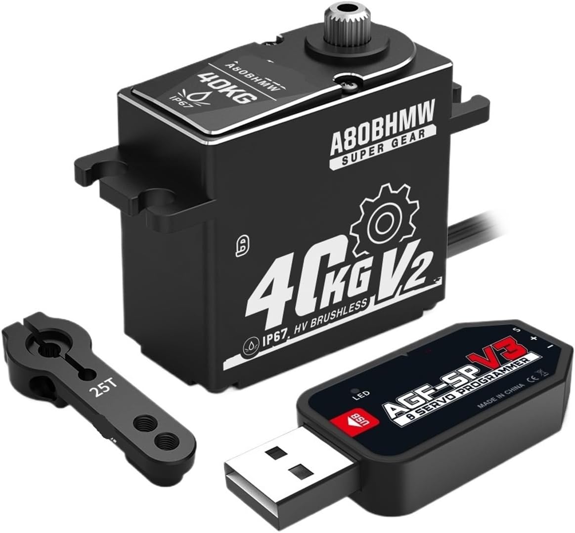 A80BH V2 Steel Gear 40KG Programmable Waterproof RC Steering Servo for 1/10 Scale(A80BHMW V2 40kg Set3)