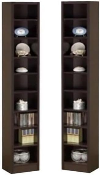 Home Square 9 Shelf Narrow Bookcase Set in Cappuccino (Set of 2)