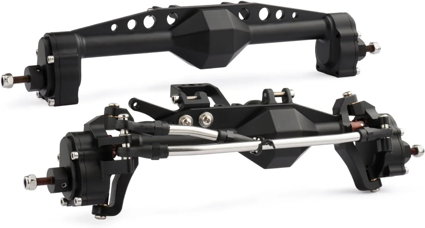RC Front Rear Drive Axle Compatible with Axial for Capra for SCX10 III RC Car Cheater Rigs Aluminum Offset Portal Axle with Servo Mount Upgrade Parts(Black,Front and Rear)