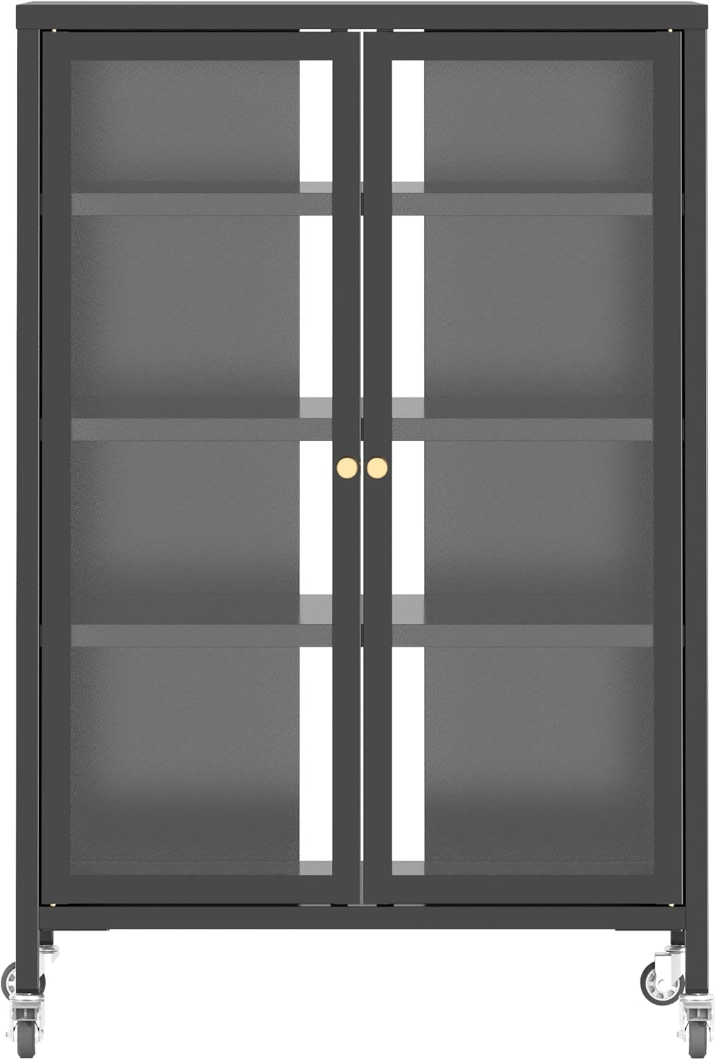 EGJYZJNZ Heavy-Duty Media Storage Cabinet with Wheels 4 Adjustable Glass Shelves