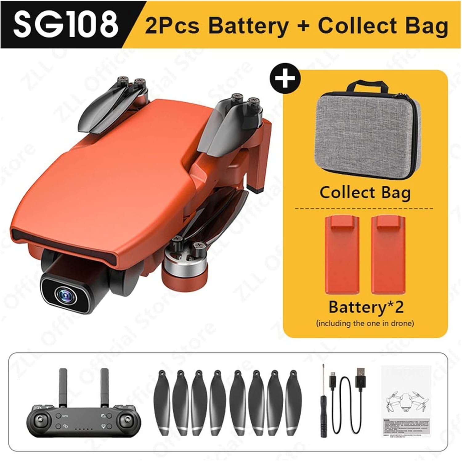 Foldable Drone Quadcopter Two- Gimbal Camera Drone GPS 5G WiFi 4K Mini Quadrocopter Professional Brushless Motor Dual Cam RC Drone (Color : Black 2B Bag Size : 1) (Orange 2B Bag 1)