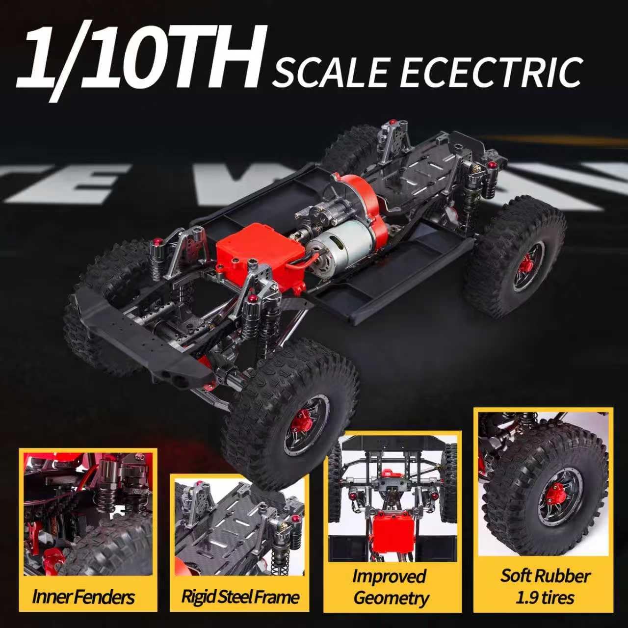 1:10 Scale RC Rock Crawler 4x4 - Hobby Grade All-Terrain RC Truck with Carbon Fiber Frame, All-Metal Gearbox, Waterproof ESC, 2.4GHz for Adults & Teens (Black)