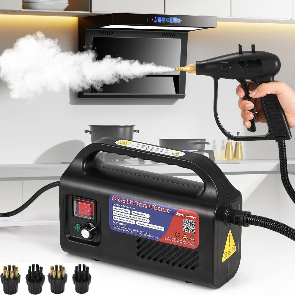 Moongiantgo Tankless Steam Cleaner with A Set of Replacement Brushes（Extra 4）