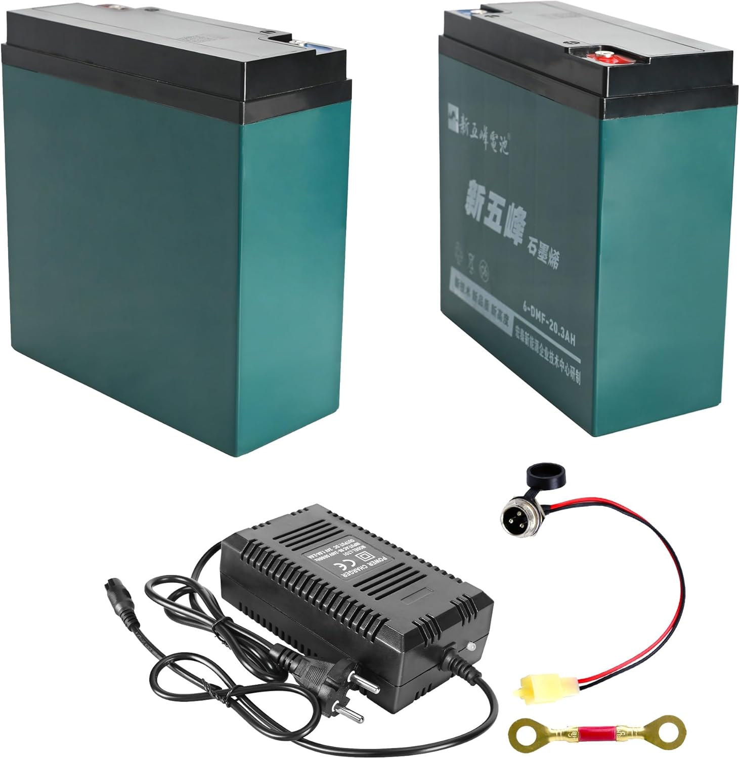 12V 20Ah Battery 6-DMF-20 6-DZF-20 6-DZM-20 SLA AGM Maintenance-Free for Go Kart Scooter ATV Lawn Mower Jet Ski + 24V Charger & Port – 2 Pack Rechargeable Sealed Lead Acid Battery Kit