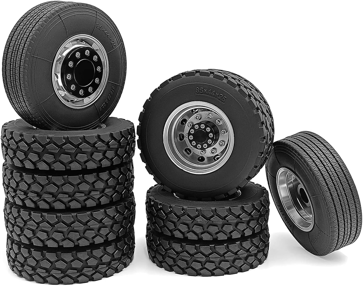 For Tamiya 1/14 6x6 Wheels Rims Tires Set RC Tractor Truck Trailer Cargo Engineering Long Vehicle Parts Models