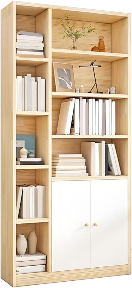 LITFAD Modern Bookcase with Shelves 78 inches Tall Freestanding Bookshelf with Storage Cabinet, Closed Back Bookshelves for Living Room,Bedroom,Office,Kitchen-35.5