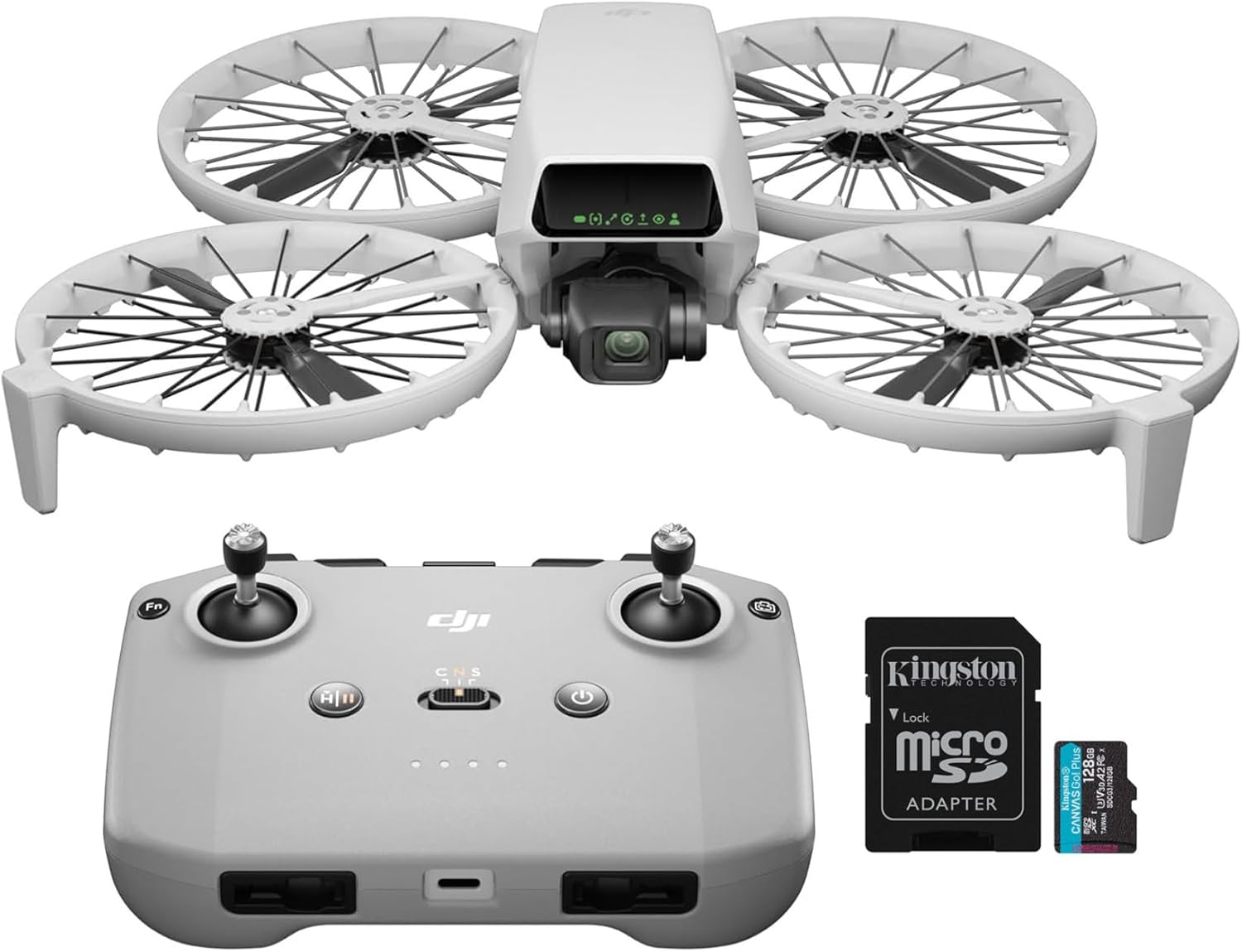 DJI Flip Mini Camera Drone with DJI RC-N3 Controller Bundle with 128GB MicroSDXC Canvas Go Plus Memory Card (2 Items)
