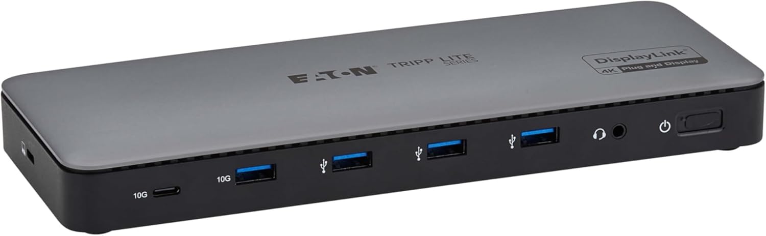 Eaton Tripp Lite Series USB C Laptop Docking Station 3 Monitors - 4K HDMI or DisplayPort, USB 3.2 Gen 2, 2.5Gb Ethernet, 100W PD USB-C Charging, and 3.5mm Headphone Ports (U442-DOCK24DL3A)