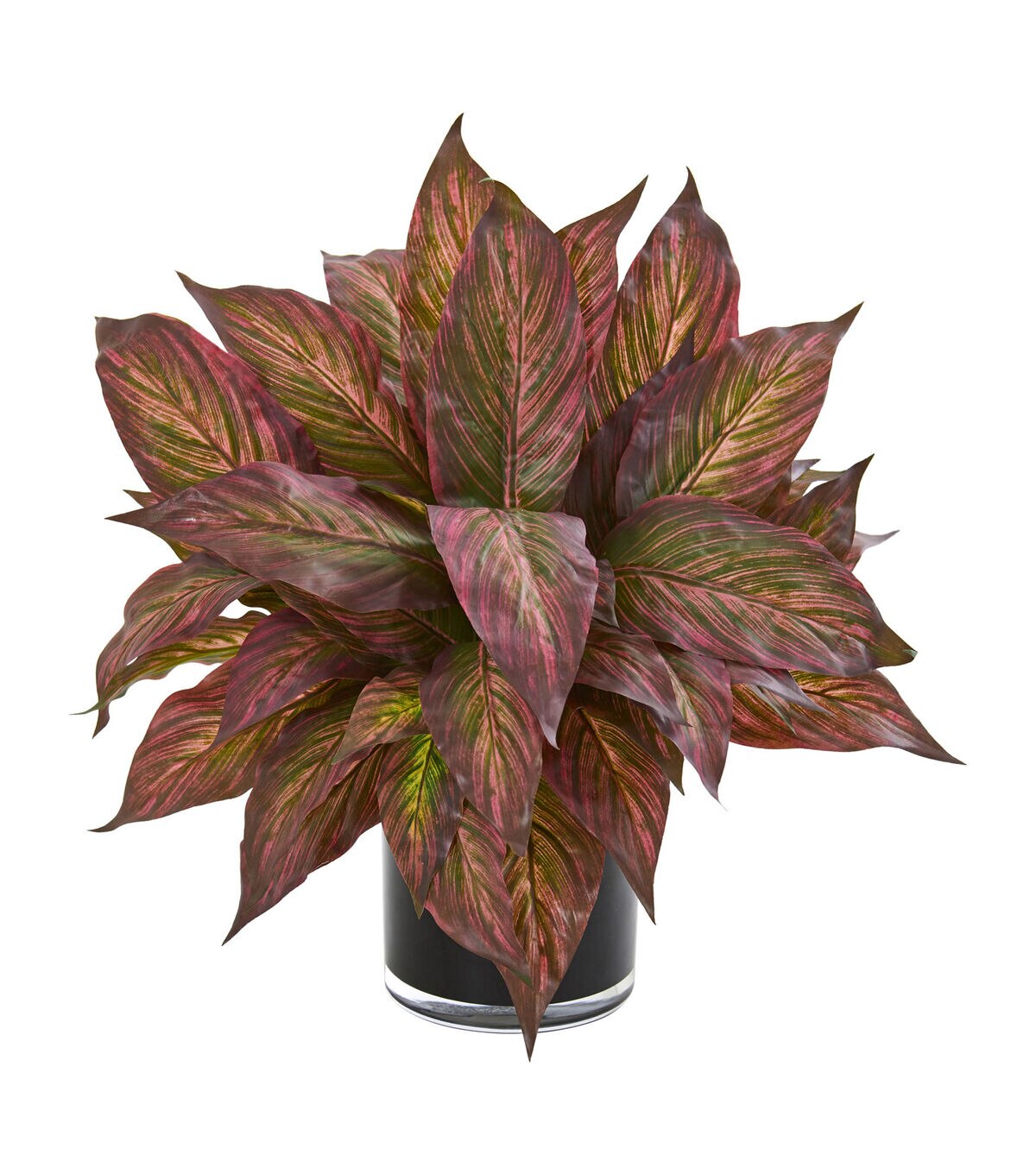 Nearly Natural 17 Musa Leaf Artificial Plant in Glossy Black Vase