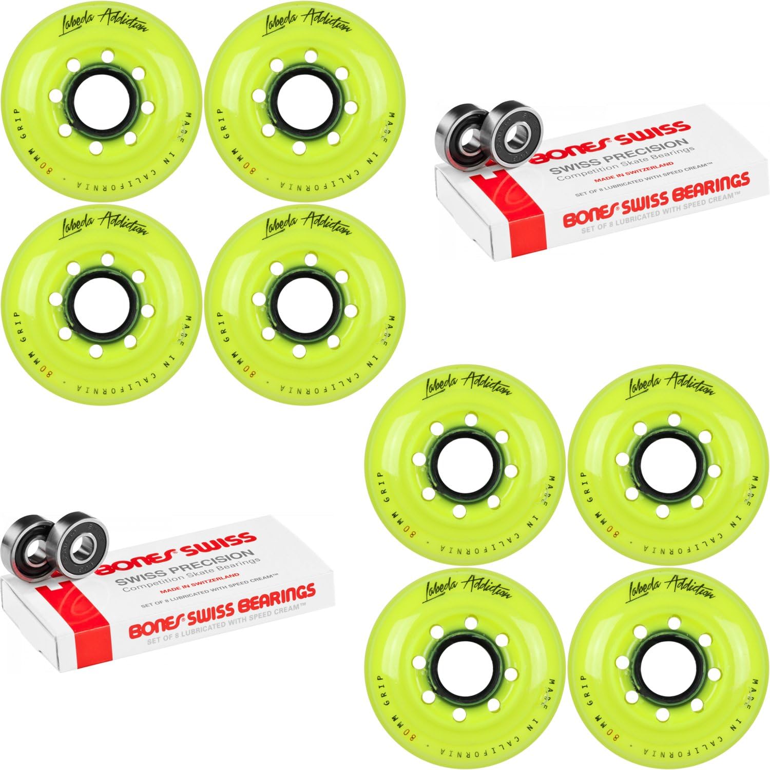 Labeda Inline Roller Hockey Skate Wheels Addiction Yellow 80mm 4 Set Bones Swiss