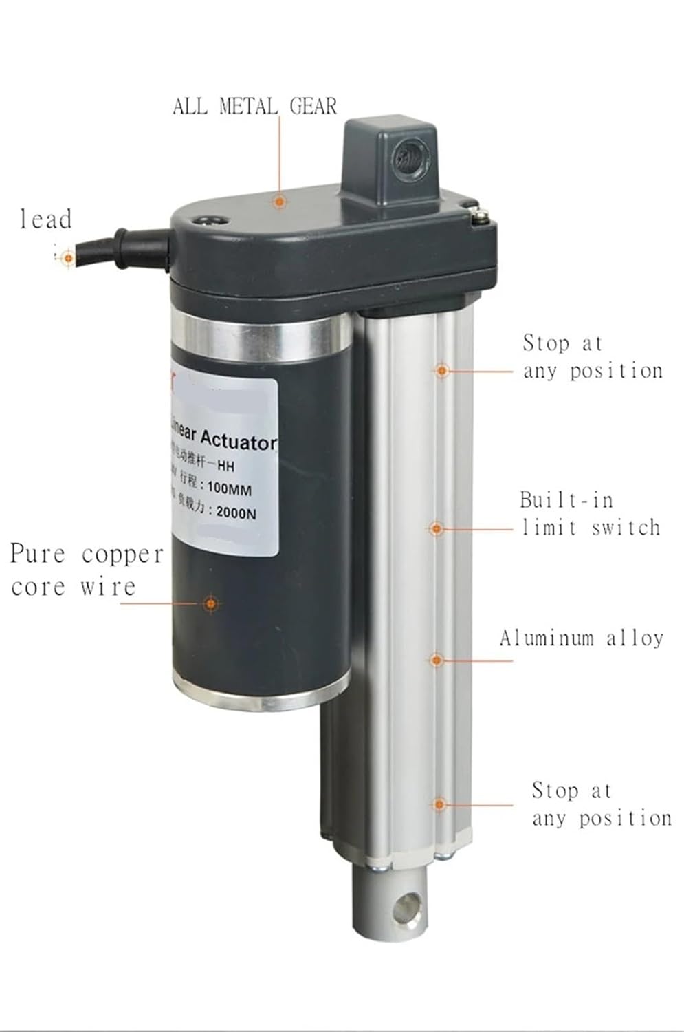 45MM Power Thrust DC Electric Putter Straight Reciprocation Vertical Lift Rod Aluminum Alloy Motor 12V24V36V48V(24V,5mm 200KG-500MM)