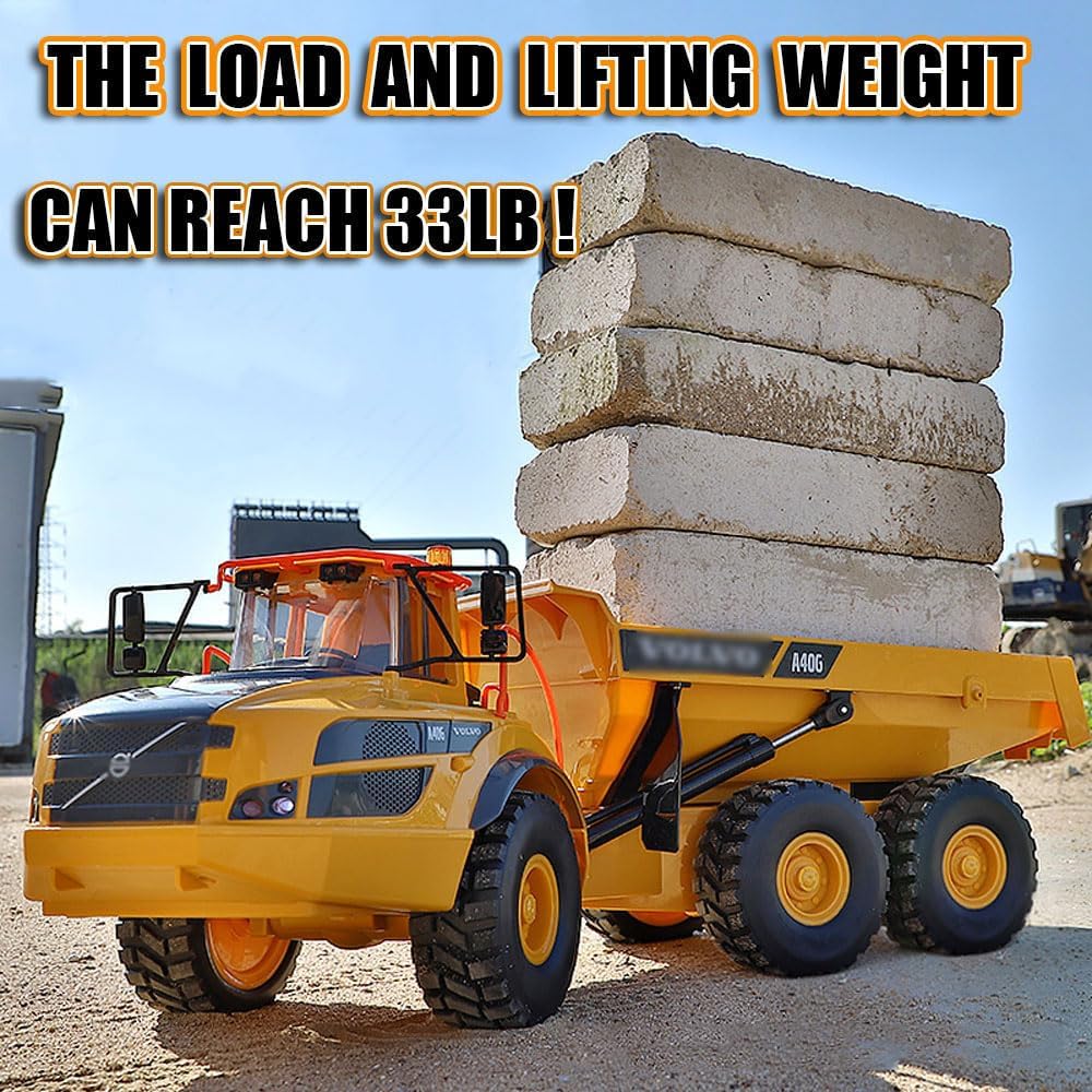 1/20 Large 23IN Electric Remote Control Dump Truck A40G, 2.4G Simulated Acoustic-Optical RC Engineering Vehicle Model Transport Vehicle, 6-Wheel Lifting Bucket Construction Truck