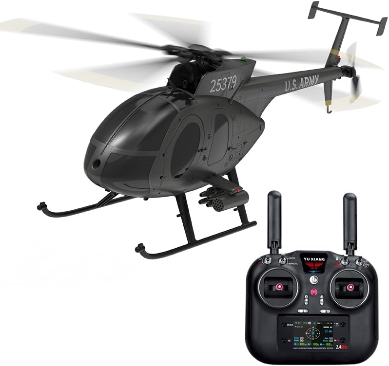 1:16 F119S MD500 Little Bird RC Helicopter, GPS Stabilized 9-Channel Single Rotor Helicopter, 6G/3D Realistic Scale Stunt Aircraft Model with One-Button Takeoff & Landing - 4Battery