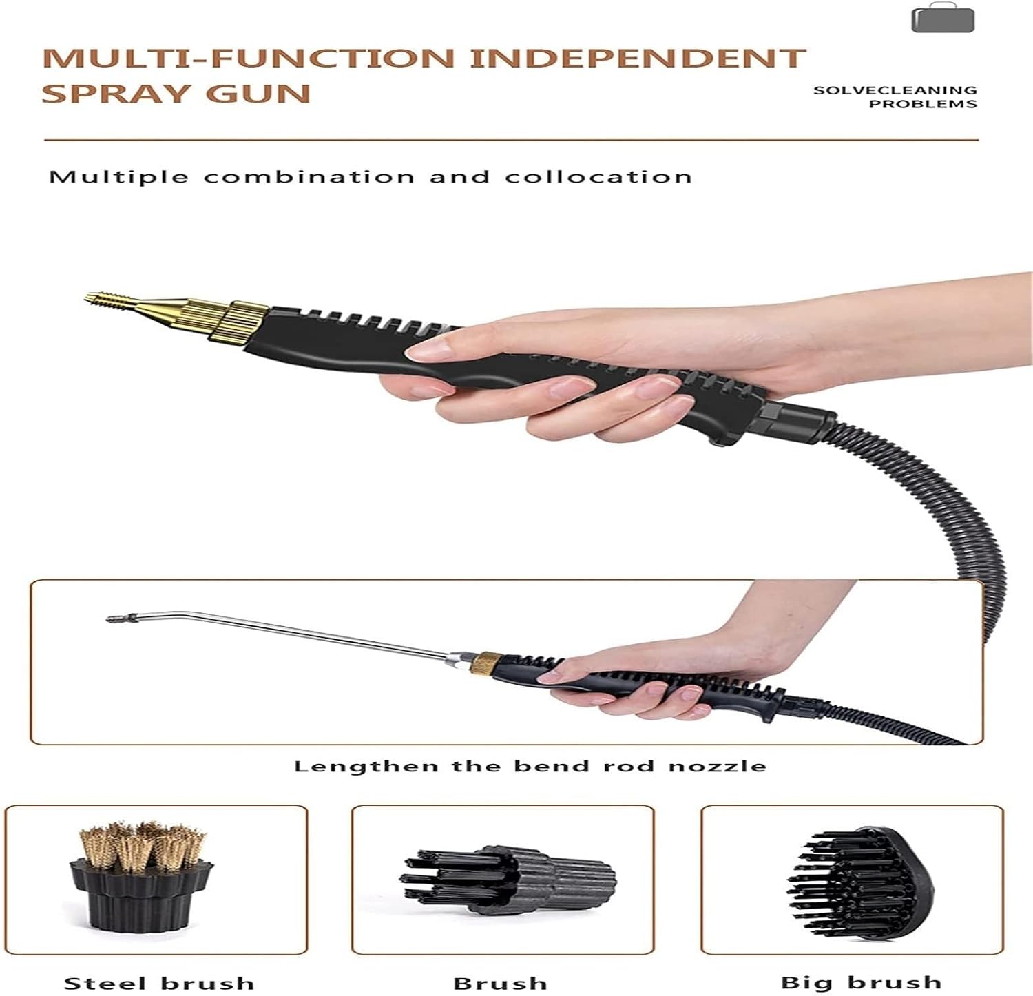 Handheld Pressurized Steam Cleaner with 4 Multi-Surface Tools Including Removal of Dirt, Grim, Grease(Red)