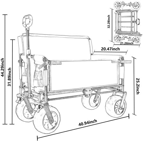 3-in-1 Folding Wagon with Bench Seat, 500lb Heavy Duty All-Terrain Cart, Collapsible Utility Wagon with Ice Pack for Camping, Beach, Groceries, Black