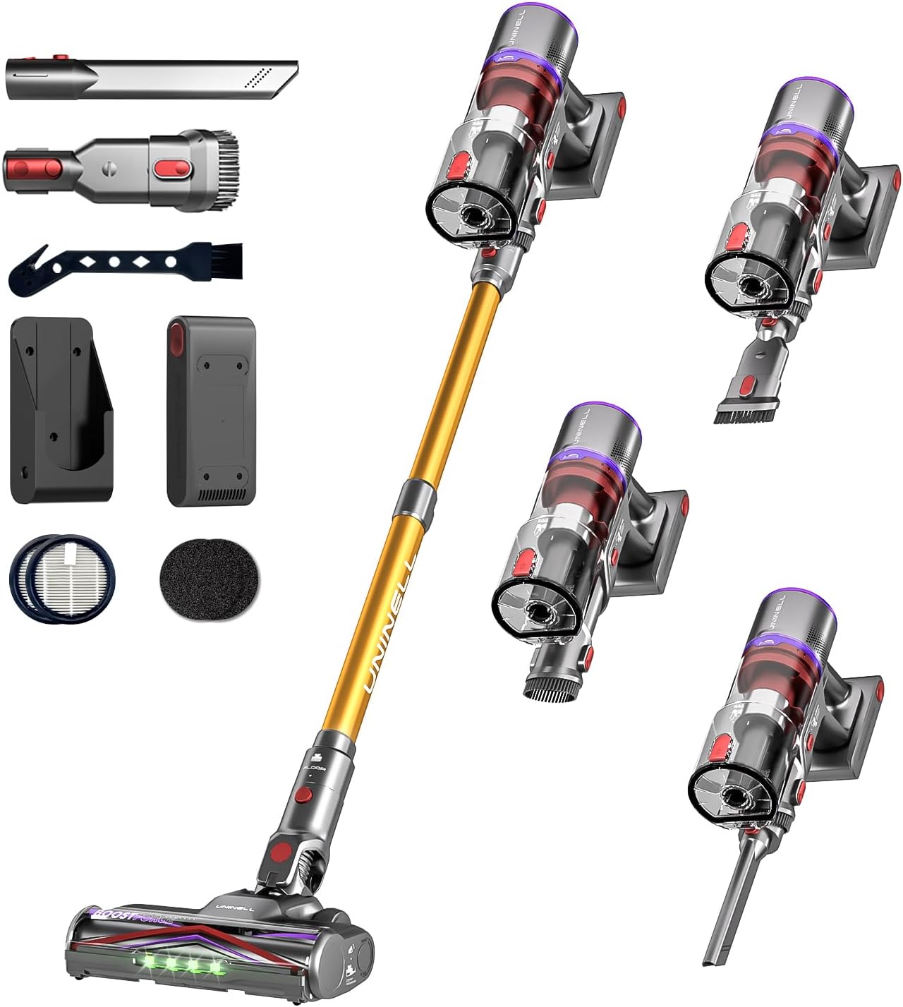 UNINELL HOME Cordless Vacuum Cleaner, 48000Pa 550W 65Mins Vacuum Cleaners for Home,LED Touch Display, Anti-Tangle Stick Vacuum Self-Standing, Vacuum Cordless Rechargeable for Pet Hair/Carpet