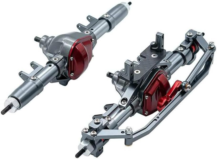 1/10 RC Rock Crawler Car Metal Front Rear Axle Upgrade Part with Servo Base Compatible with Common 1 10 Scale Crawler Models(Titanium 1 Set)