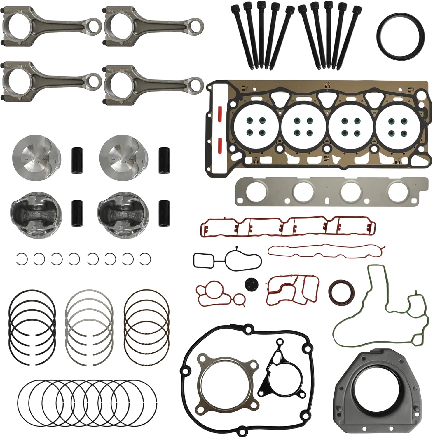 21mm Piston Con-Rods Set Head Gasket Kit Fits for Audi (A3/A4/A5/A6/Q5/TT) & VW (Golf/Jetta/Passat/Tiguan/EOS/Scirocco) – Fits 2.0 TFSI/TSI/CCTA Engines 2008-2017 06H107065AB 06H198401A