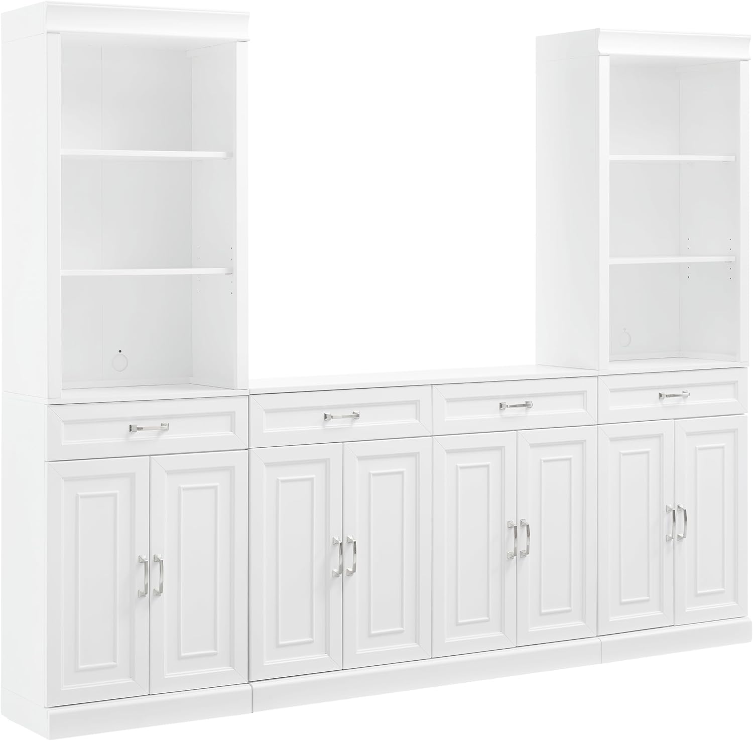 Crosley Furniture Stanton 3-Piece Sideboard and Storage Bookcase Set, Bookshelf Cabinet with Buffet, White