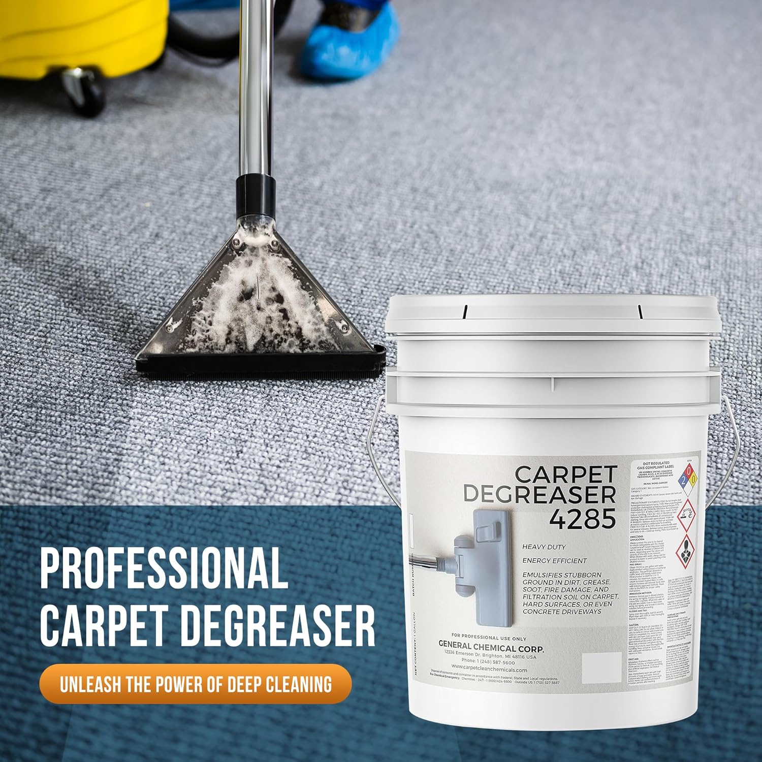 CarpetGeneral - Heavy Duty Carpet Stain Remover 4285 - Easy Clean and Professional Carpet Cleaner Products - Residential & Commercial Multi-Purpose Spot, Stain Pretreater & Precleaner - 1 Gallon Pail