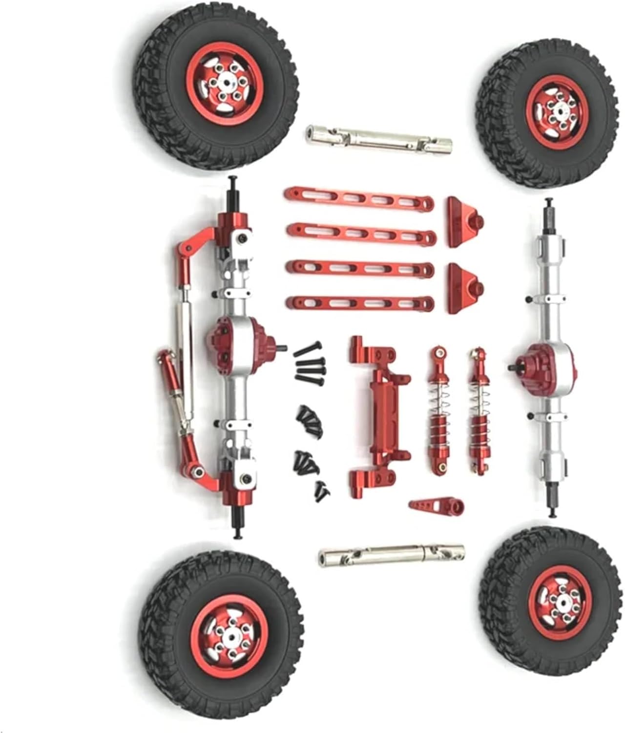 RC Upgrade Parts for MN82 LC79 MN78 1/12 RC Car Upgrade Parts Metal Front and Rear Axle for Chassis Link Rod Pull Rod Mount Shock Absorber Tire Set(Red)
