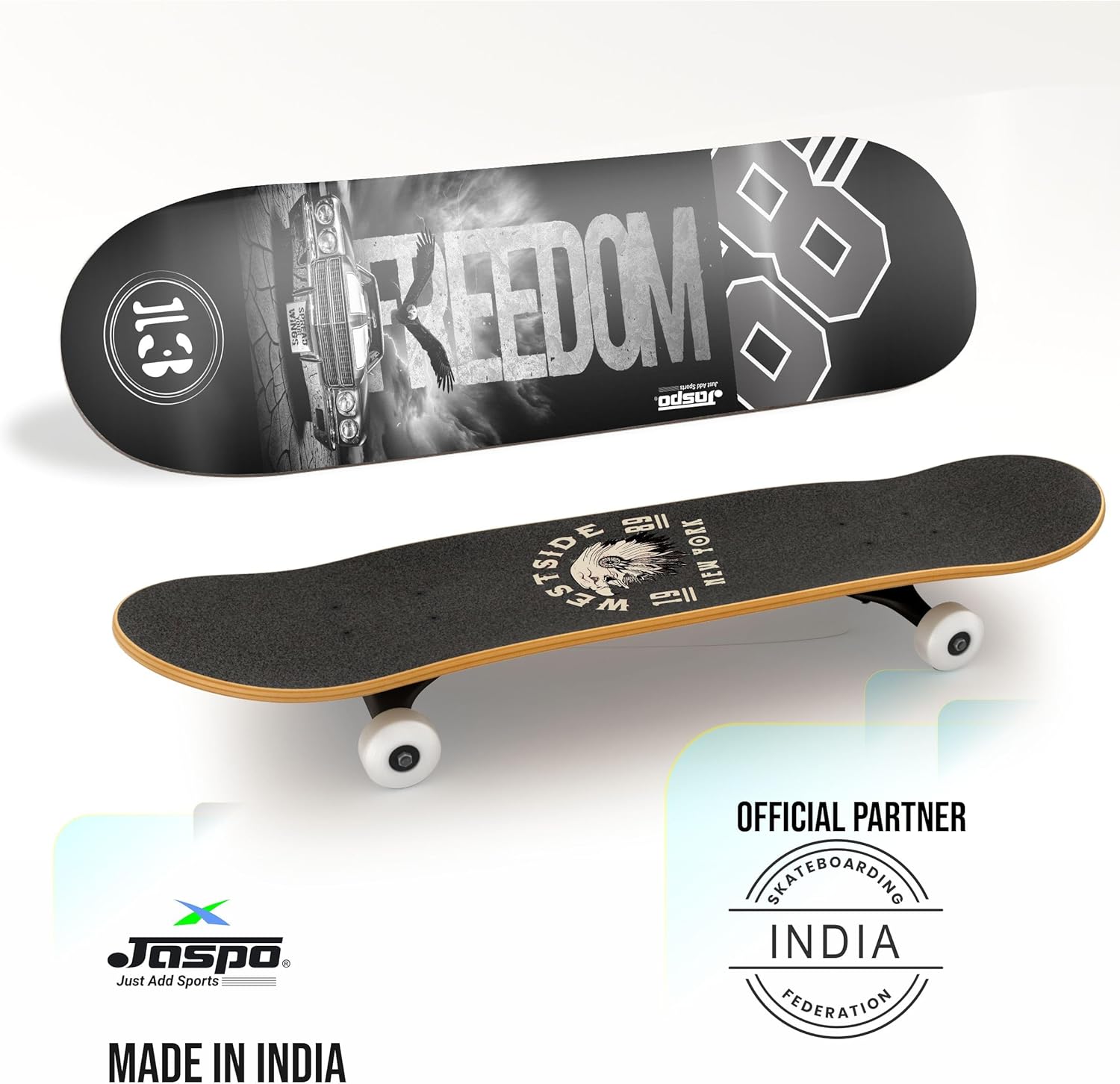 Jaspo Street King Skateboard for Adults & Kids - 7-Layer Canadian Maple Wood Deck, 31