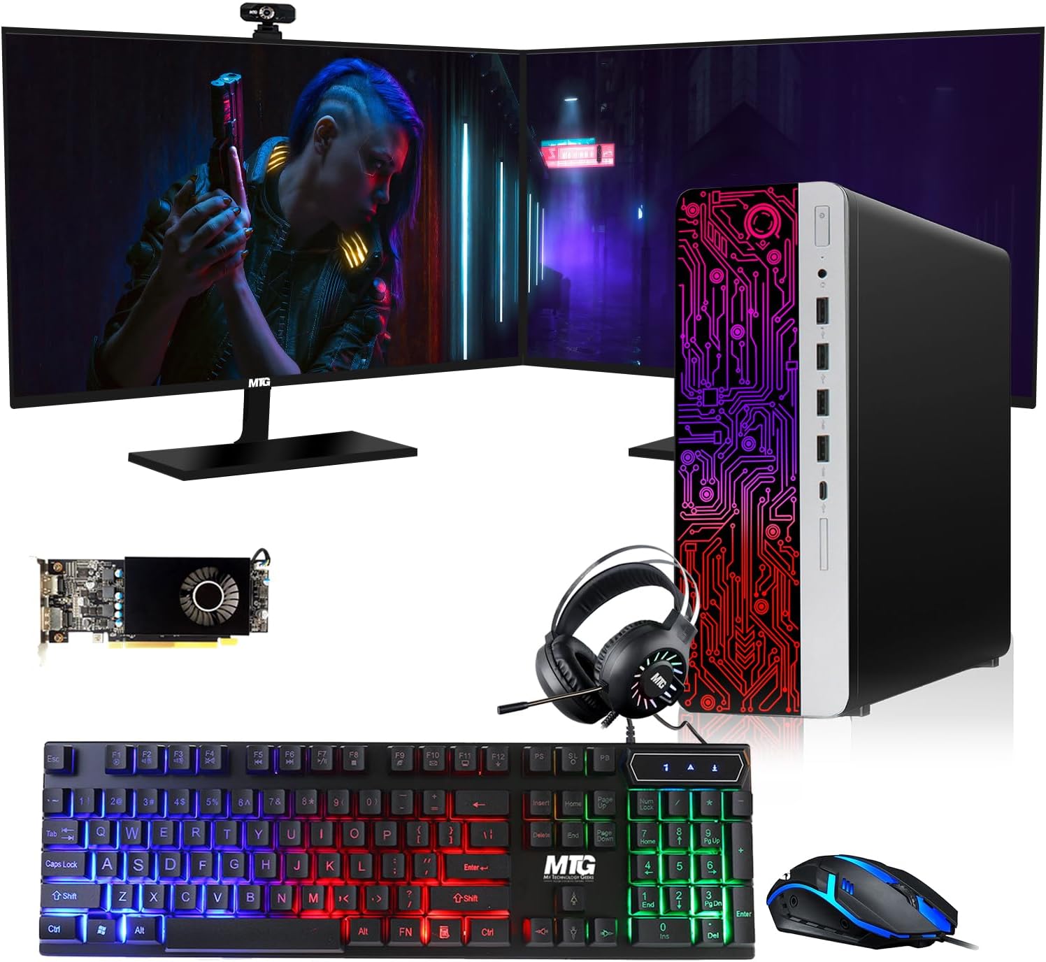 TechMagnet HP G3 Gaming Desktop PC, Intel Core i5 4th Gen, RX 550 Graphics, 16GB RAM, 240GB SSD, New 24 Inch Dual Monitor, RGB Keyboard Mouse, Headphone, Webcam, Windows 11 Pro (Renewed)