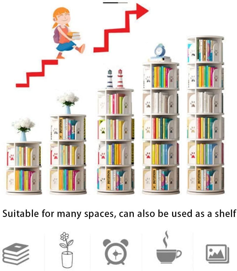 GaRcan Rotating Bookshelf Round Rotating Bookshelf Bookcase with Footprint Pattern 3/4/5-Shelf with Dolphin Motif Home High-Density Bookcase