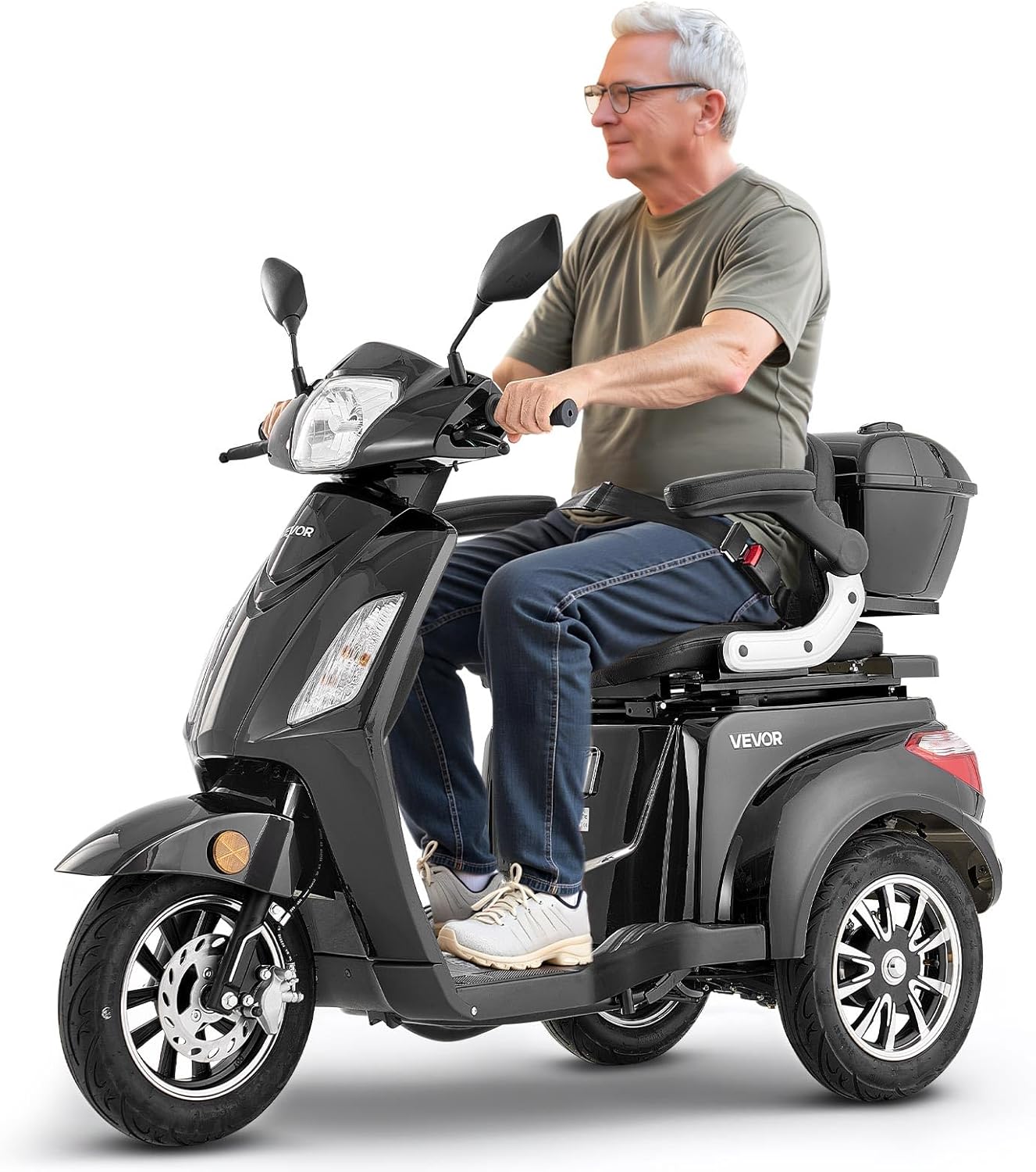 VEVOR Heavy Duty 3-Wheel Mobility Scooters for Seniors & Adults, 500lbs Capacity, 21.5 Miles 3-Speed Long Range, 1000W All Terrain Electric Recreational Scooter Wheelchair, 20° Max Climbing Capacity