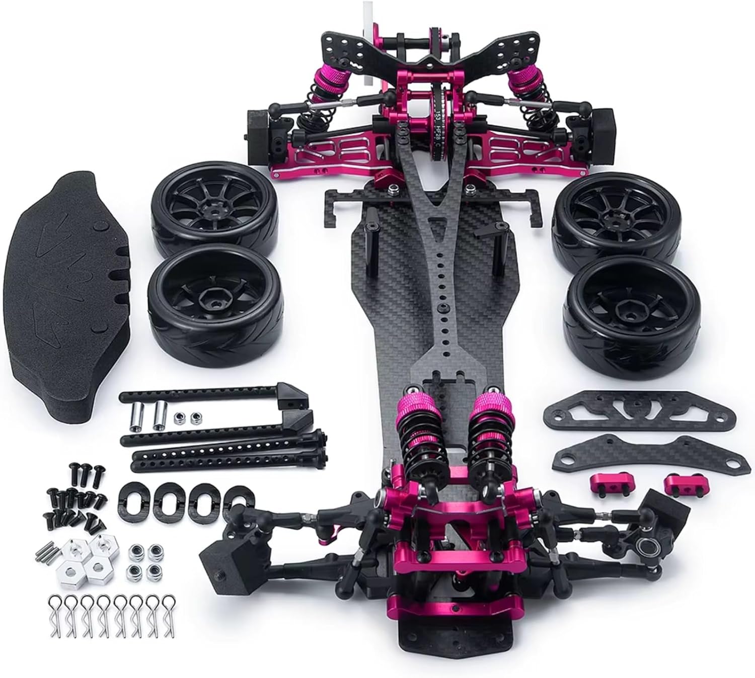 for Sakura for D5 1/10 Metal Carbon Fiber Plastic Frame Kit Wheel Rims Shock Absorbers RC Remote Control Drift Car Parts RC Car Repair Kit(Purple)