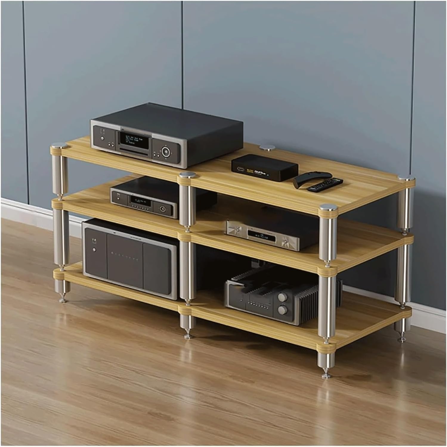 PZEOB Stereo Stands Modern Audio Rack Tower AV Media Stand Wooden Tiered Shelves 2 Tier