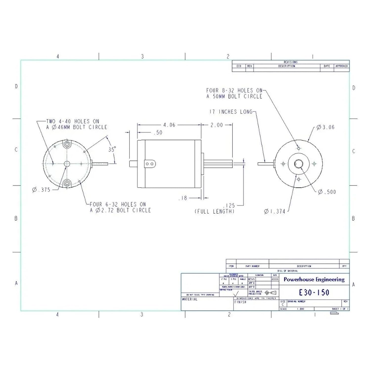 E30-150 Brushed Electric Motor, 12V, 24V or 36 VDC, 5600 RPM