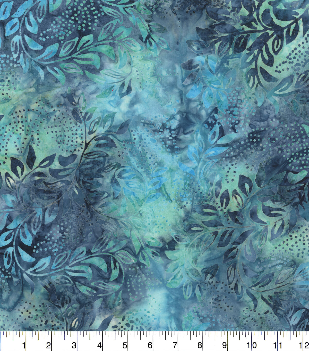 Hi Fashion Shades Of Blue Leaf with Dots Batik Cotton Fabric
