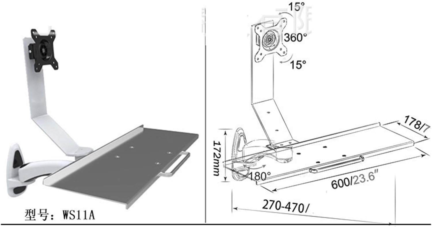Wall-Mounted Monitor Stand with Keyboard Tray WS11 Standing Office Rotating air Pressure Lift Industrial