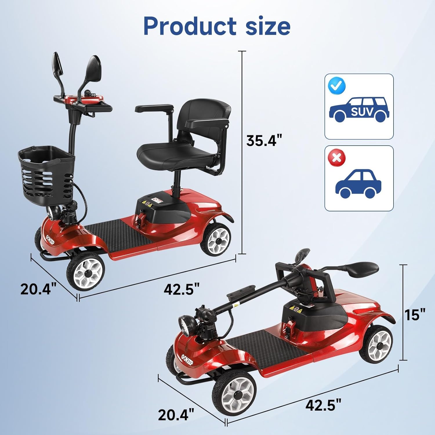 Mobility Scooters for Adults，Sport Mobility Scooter，Scooters for Senior Citizens，Comfortable and Foldable Design，for All Terrain