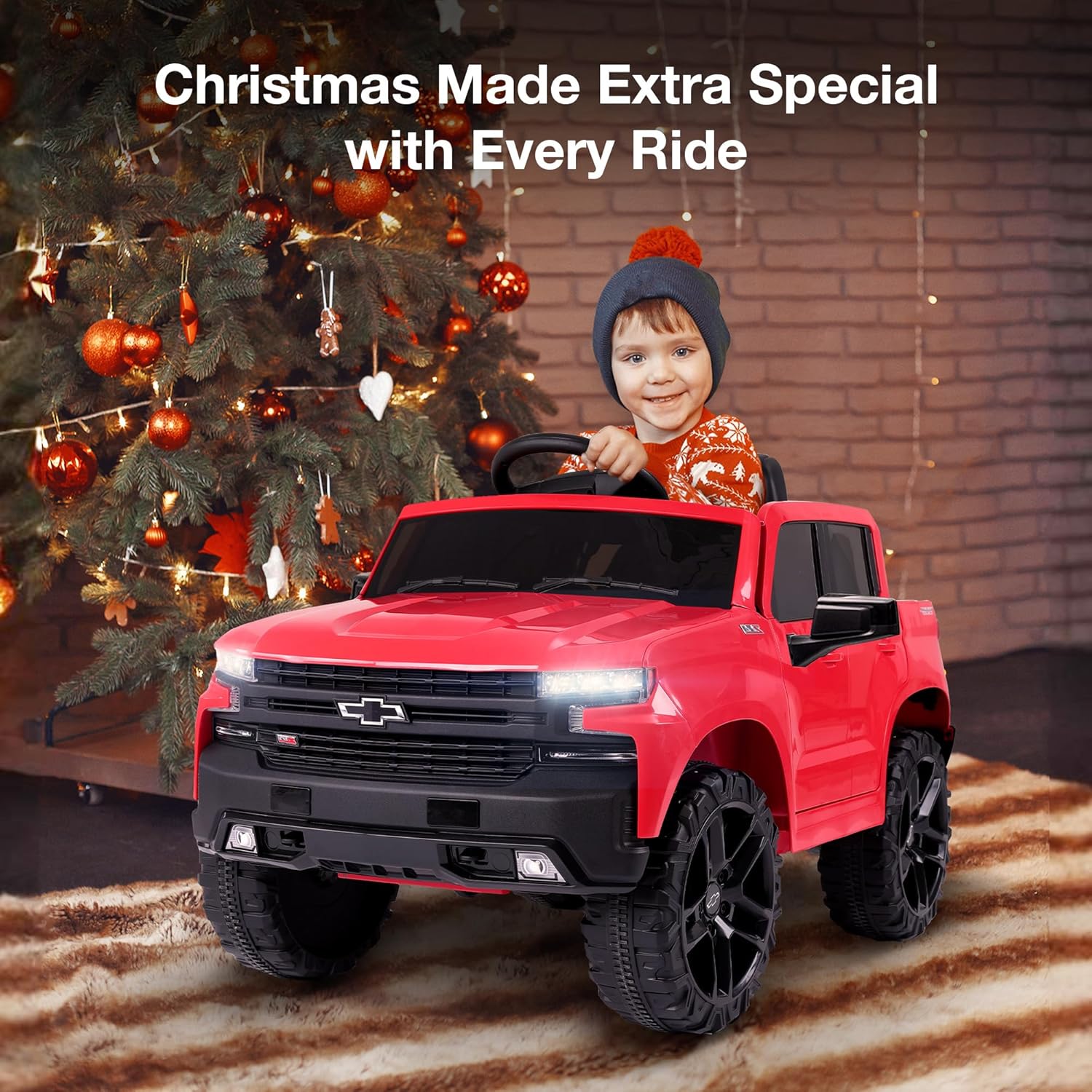 Silverado 12V Kids Boys and Girls Electric Ride on Truck Car Electric Vehicle with Parents Remote Control, 2 Speeds, 4 Wheels, LED Lights, Music (Red)