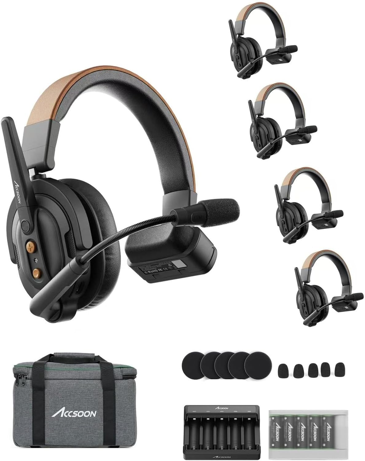 Accsoon Como SE Wireless Headset Intercom System 5-Person Full Duplex 1312ft Team Communication Group Talk, 30+Hour Battery Life