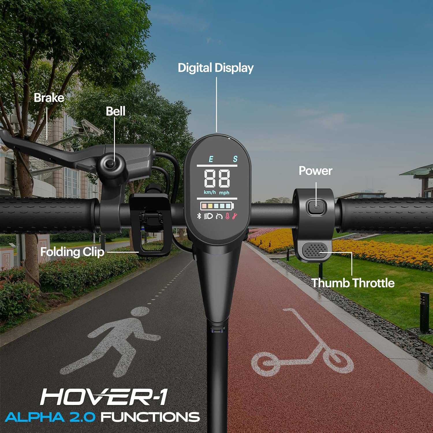 Hover-1 Alpha 2.0 Foldable Electric Scooter with 450W Brushless Motor, 18 mph Max Speed, 10” Air-Filled Tires and 12 Mile Range