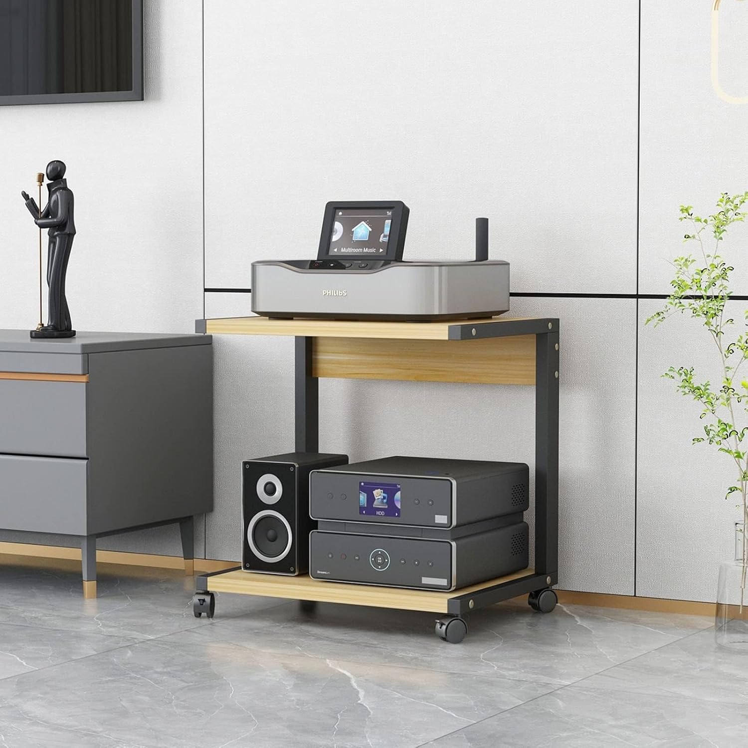 YLQFGUVWK 2 Tier AV Media Stand Corner Wooden Corner Component Cabinet Stereo Audio Rack