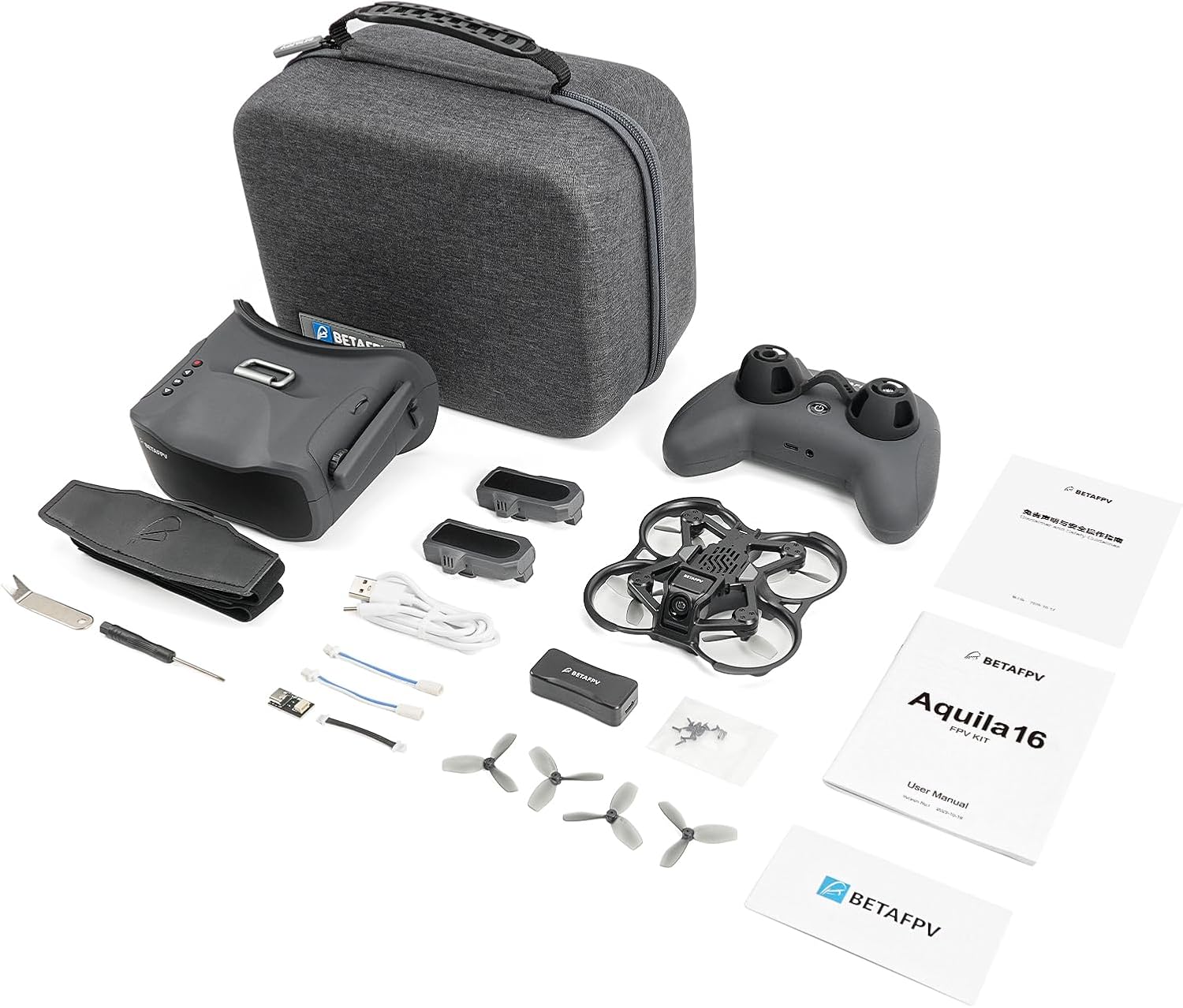 BETAFPV Aquila16 FPV Kit with LiteRadio 2 SE Transmitter for Simulator, VR03 Goggles with DVR Recording Function, 3 Flight Modes, Supported 1S RTF Kit for FPV Beginner to Fly Indoor & Outdoor ELRS V3