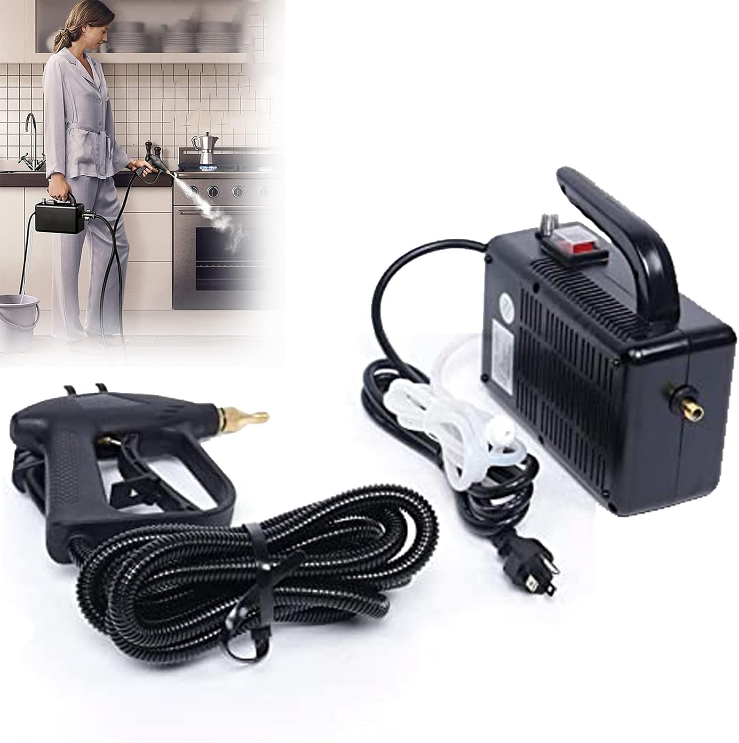 XYEJL High Pressure Steam Cleaner Machine,110V 1700W Steamer Household Clean 100 °C High Temperature Cleaning Machine 360 ° All-Round Cleaning, Powerful Steam Tool,Black