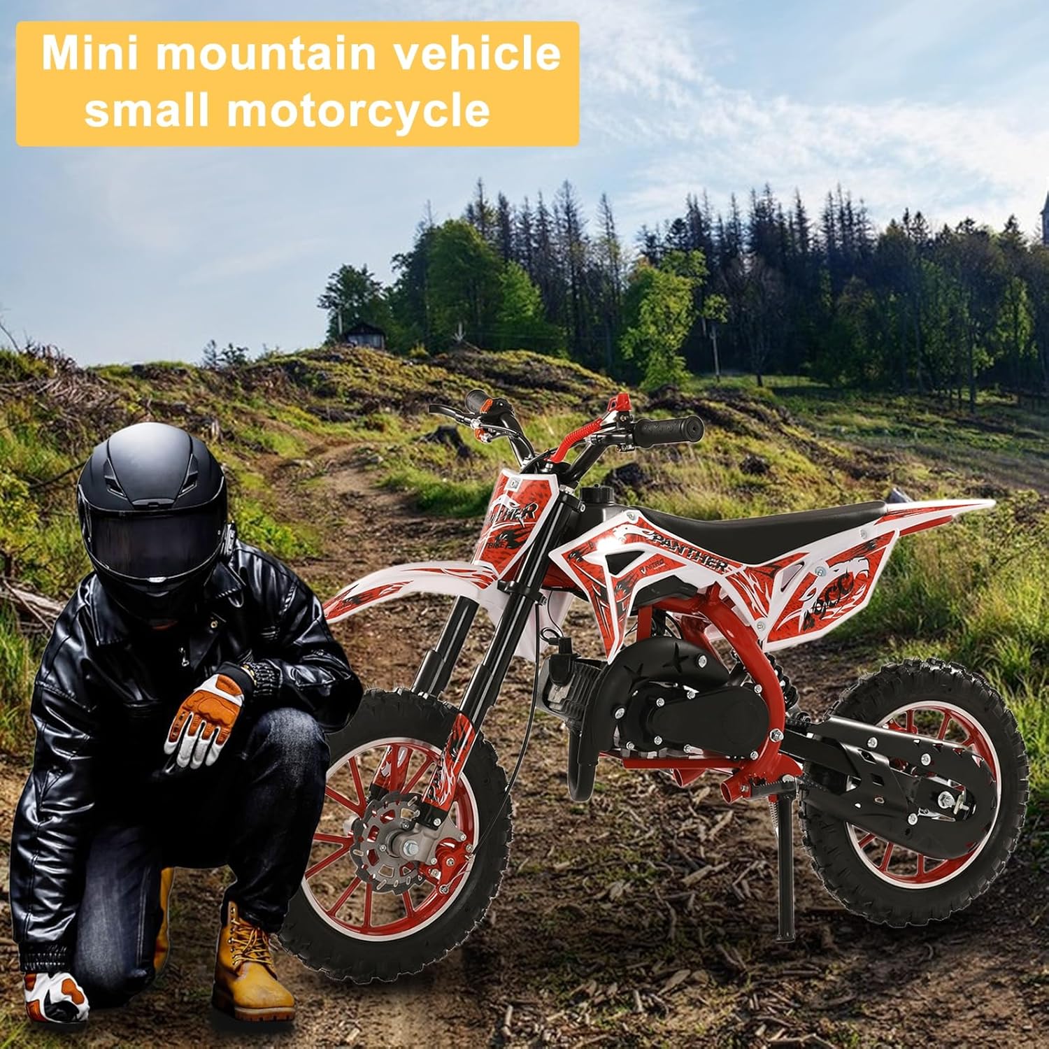 Dirt Bike for Kids & Adults,50cc 2-Stroke Gas Motorcycle,Pocket Rocket Motor-Bike Off Road Gas Power Mini Pocket with Front Rear Disc Brakes,Mini Dirt Scooter Bike Max Speed 40KM/H Red