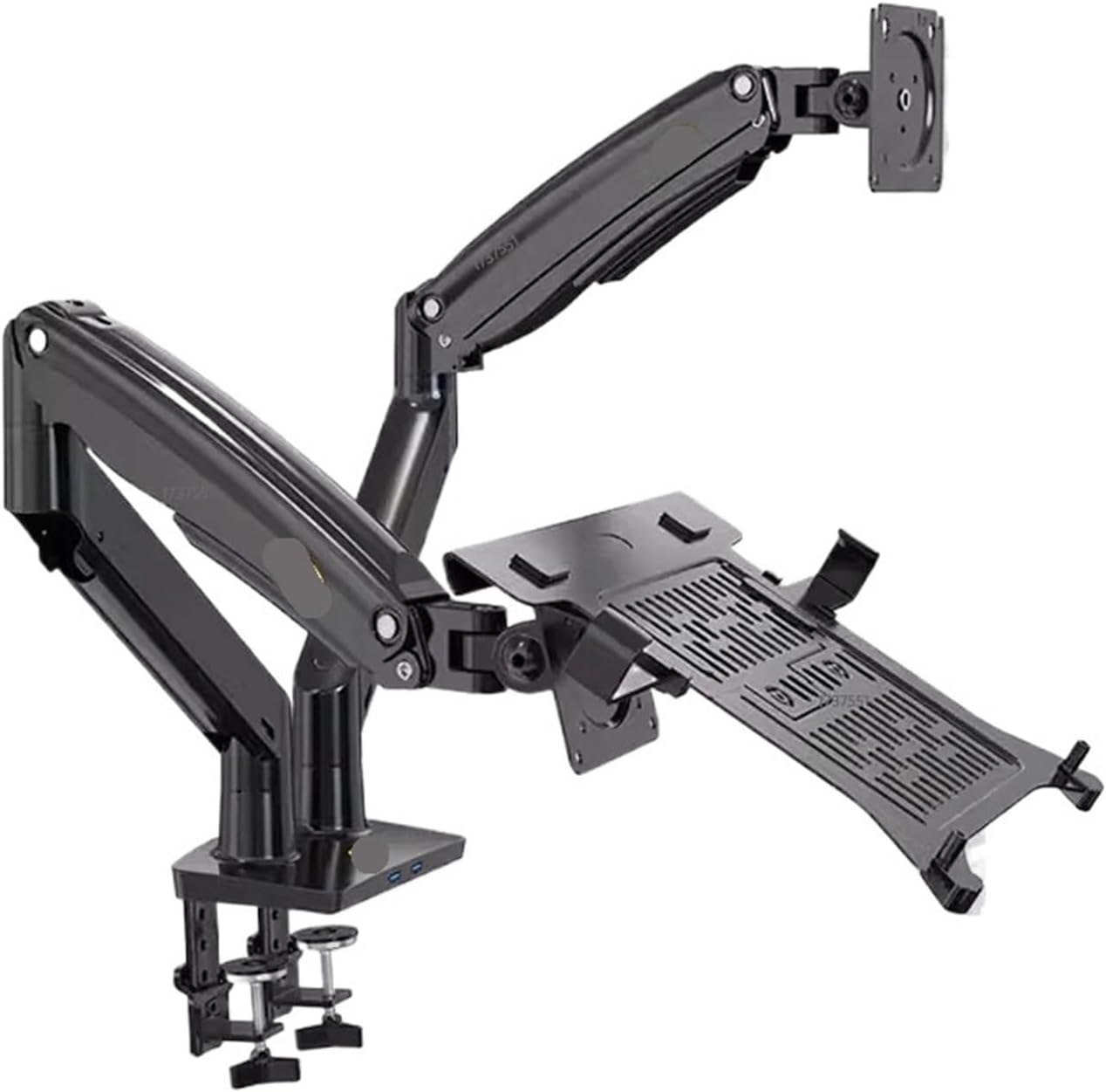 F195A-DA 3-12kg Aluminum 22-32 Inch Computer Screen Stand Gas Spring Arm Full Motion + Laptop Stand(Size:10.1-17.3 inch)
