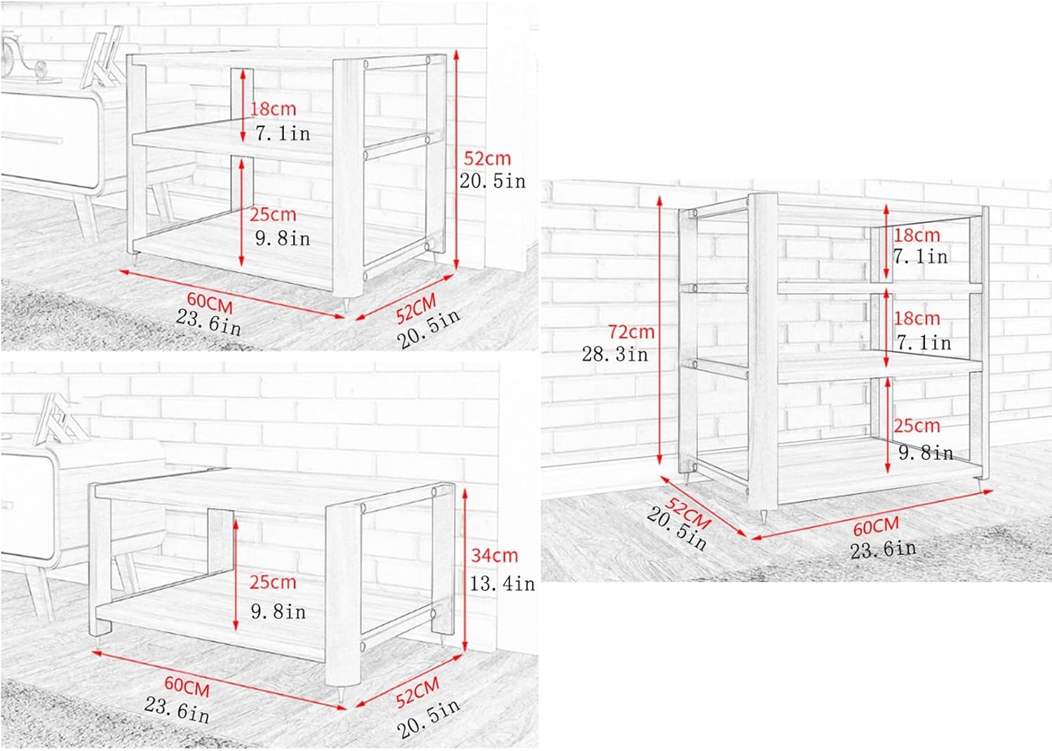 AV Media Stand Corner Shelf Media Console Stereo Racks and Stands with Storage Shelves